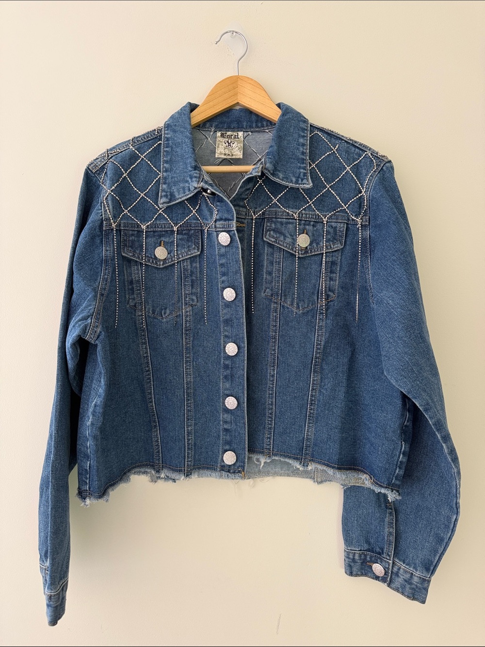 VOCAL Rhinestone Chain Detail Yoke Denim Jacket